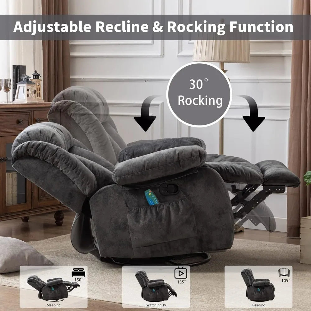 Massage Swivel Rocker Recliner Chair With Heat And Vibration