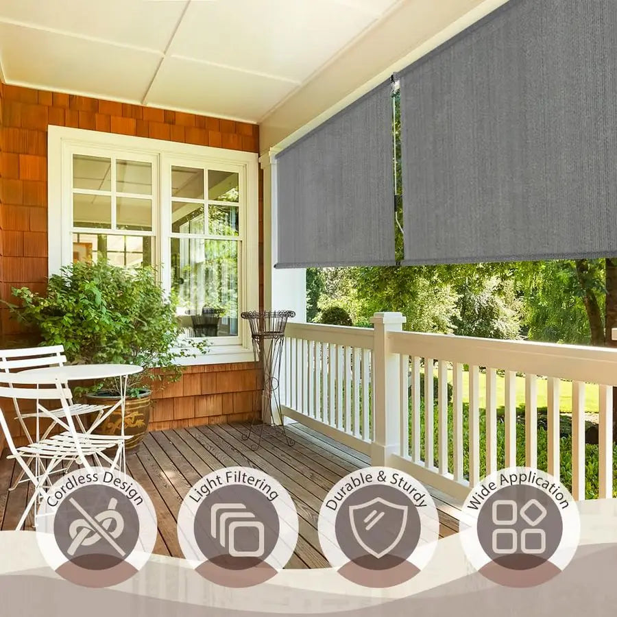 Outdoor Sunshade Roller Shades Cordless Privacy Screen UV Protection