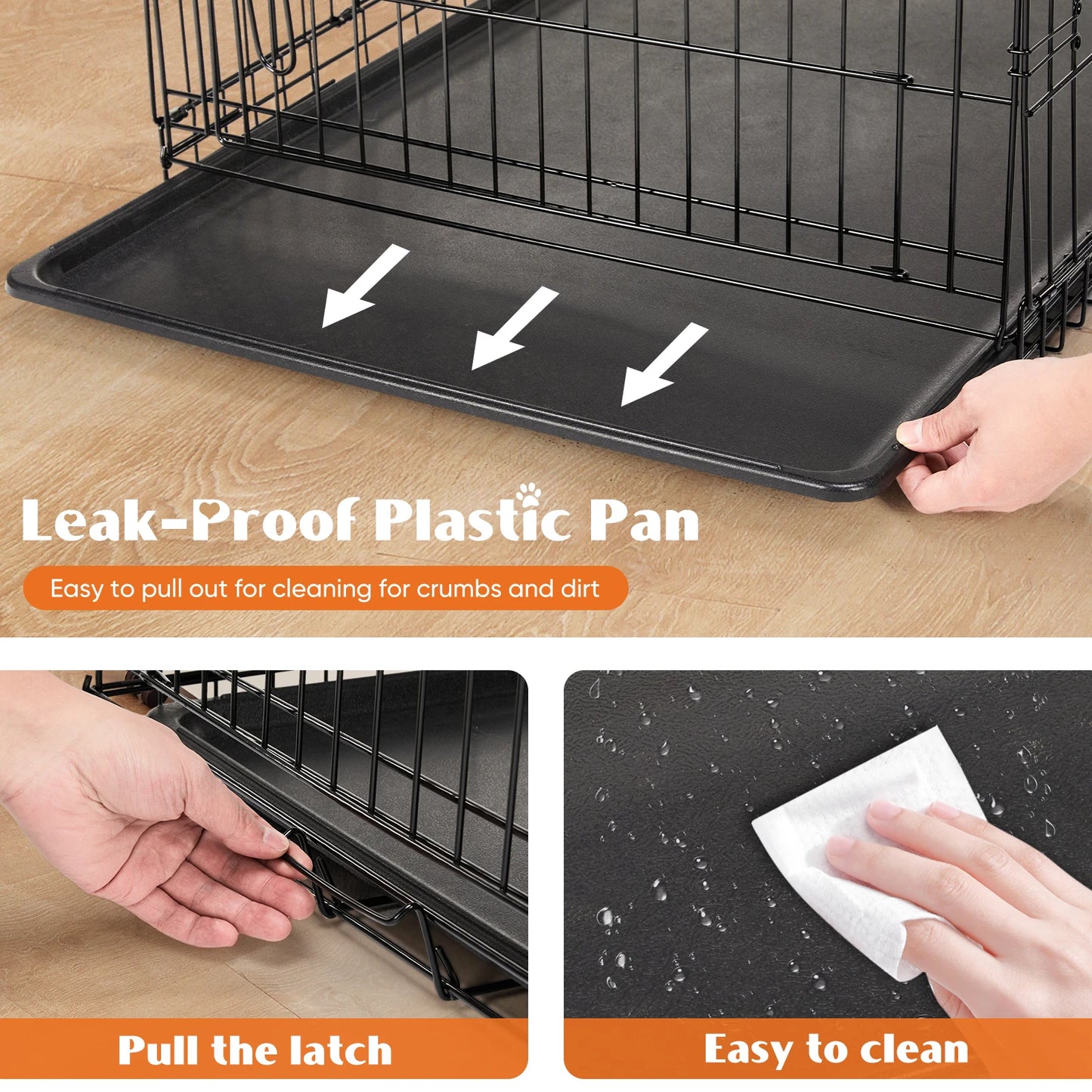 JHK Double Door Folding Metal Wire Dog Cage Pan Tray