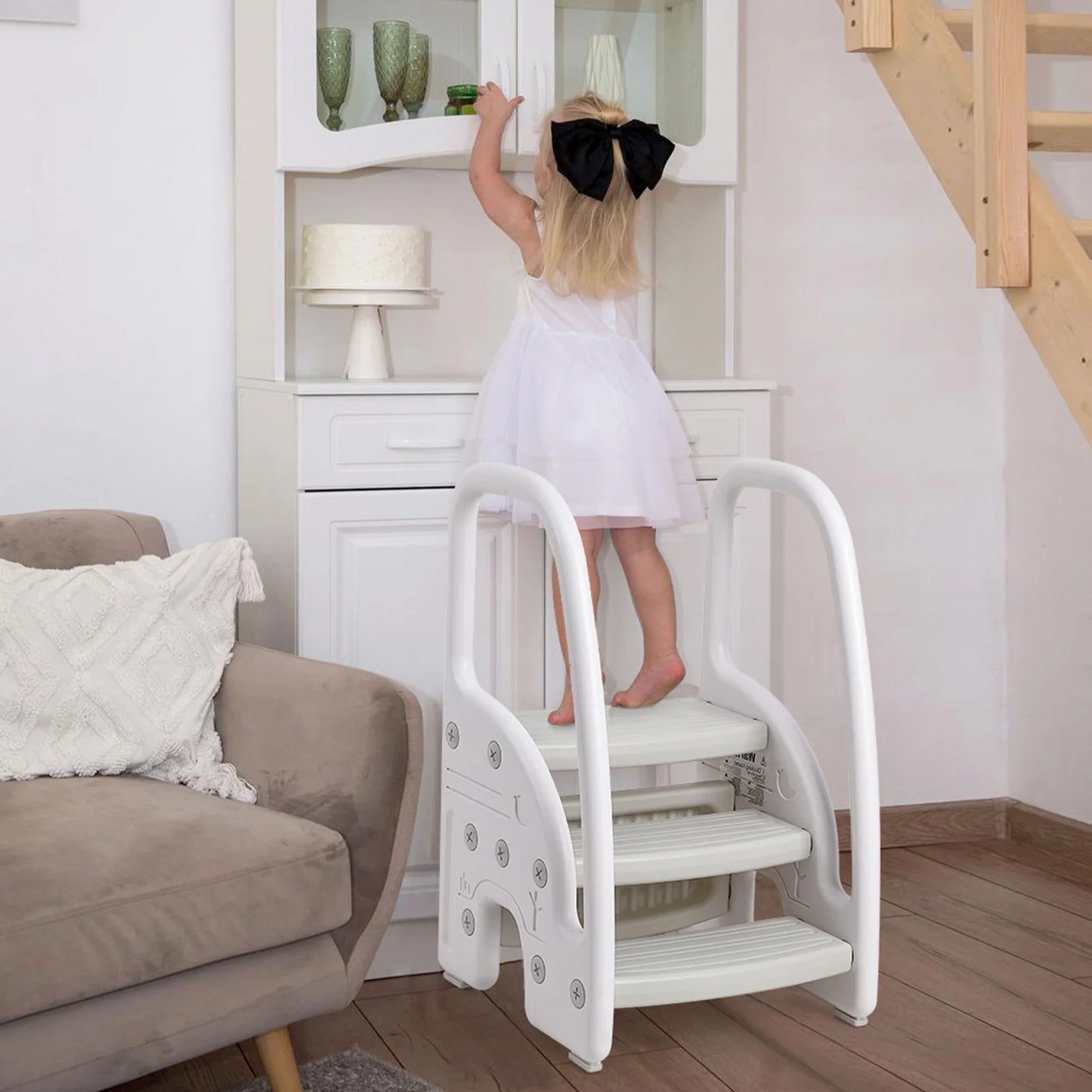 Toddler Step Stool With Handles, 3-Tier Plastic For Bathroom Kitchen