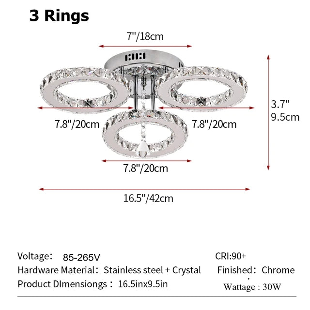GreeLustr Modern Pendant Light Crystal Ring Ceiling Lamp Chandelier