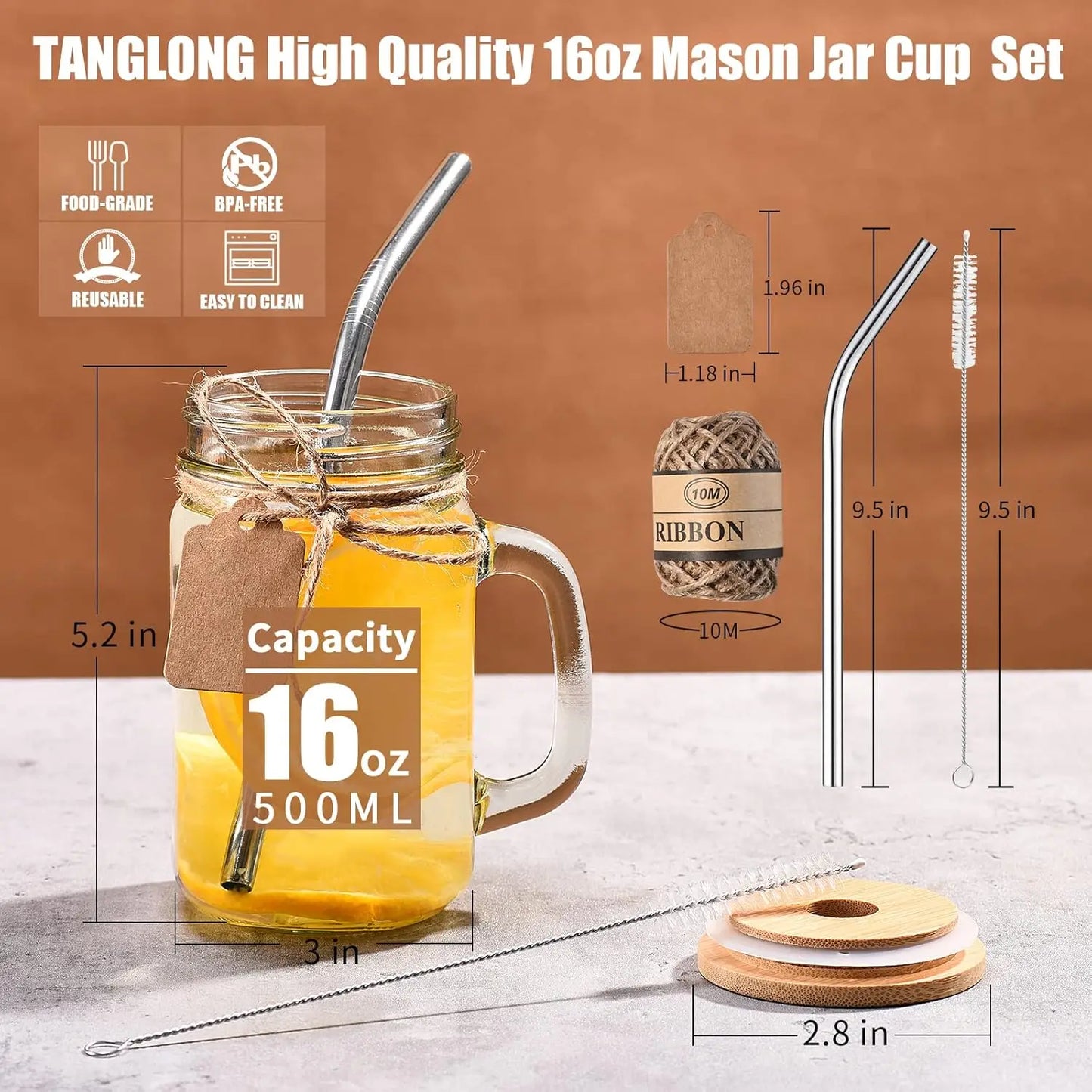 Mason Jars With Handle Glass Cups With Lids And Straws Set Of 12
