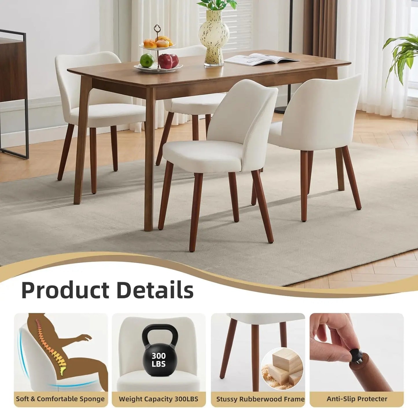 HobbyLane Mid Century Dining Chairs With Wood Legs Linen Upholstered