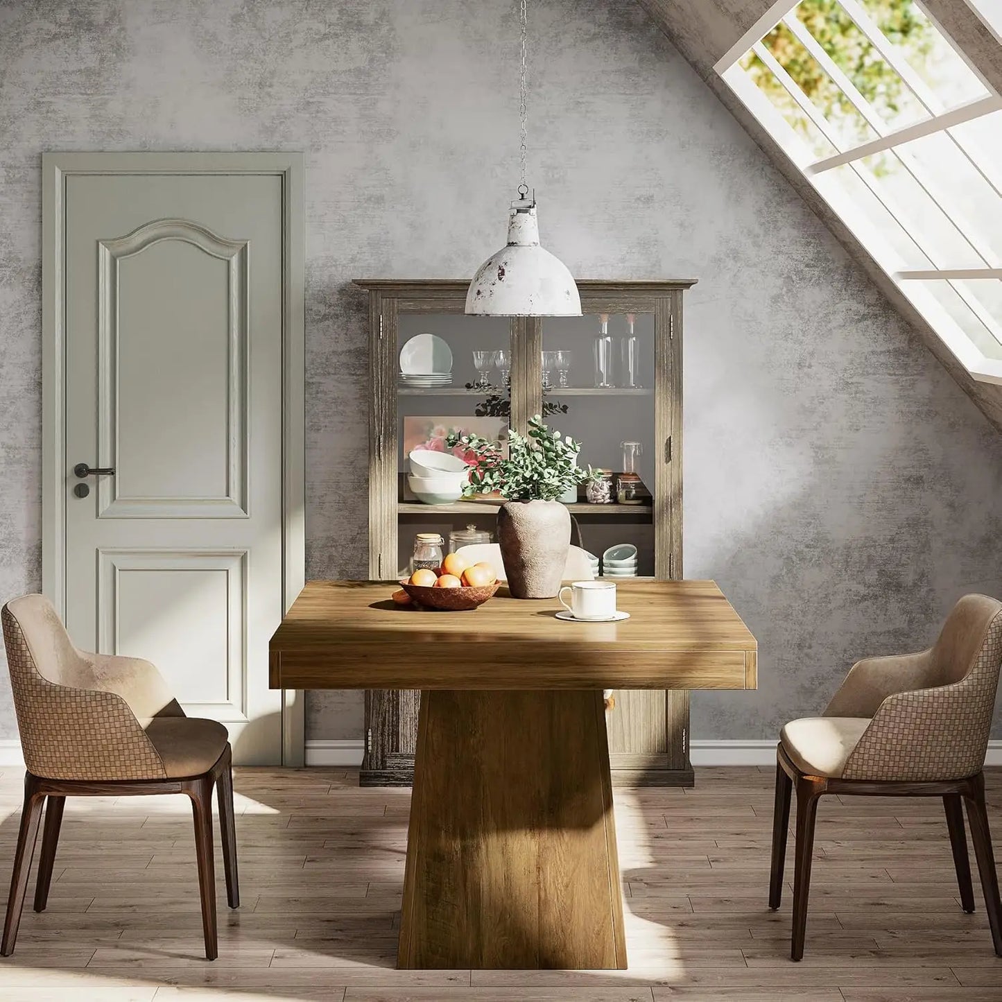 Little Tree Square Dining Table For 4 With Pedestal Base, Farmhouse Kitchen
