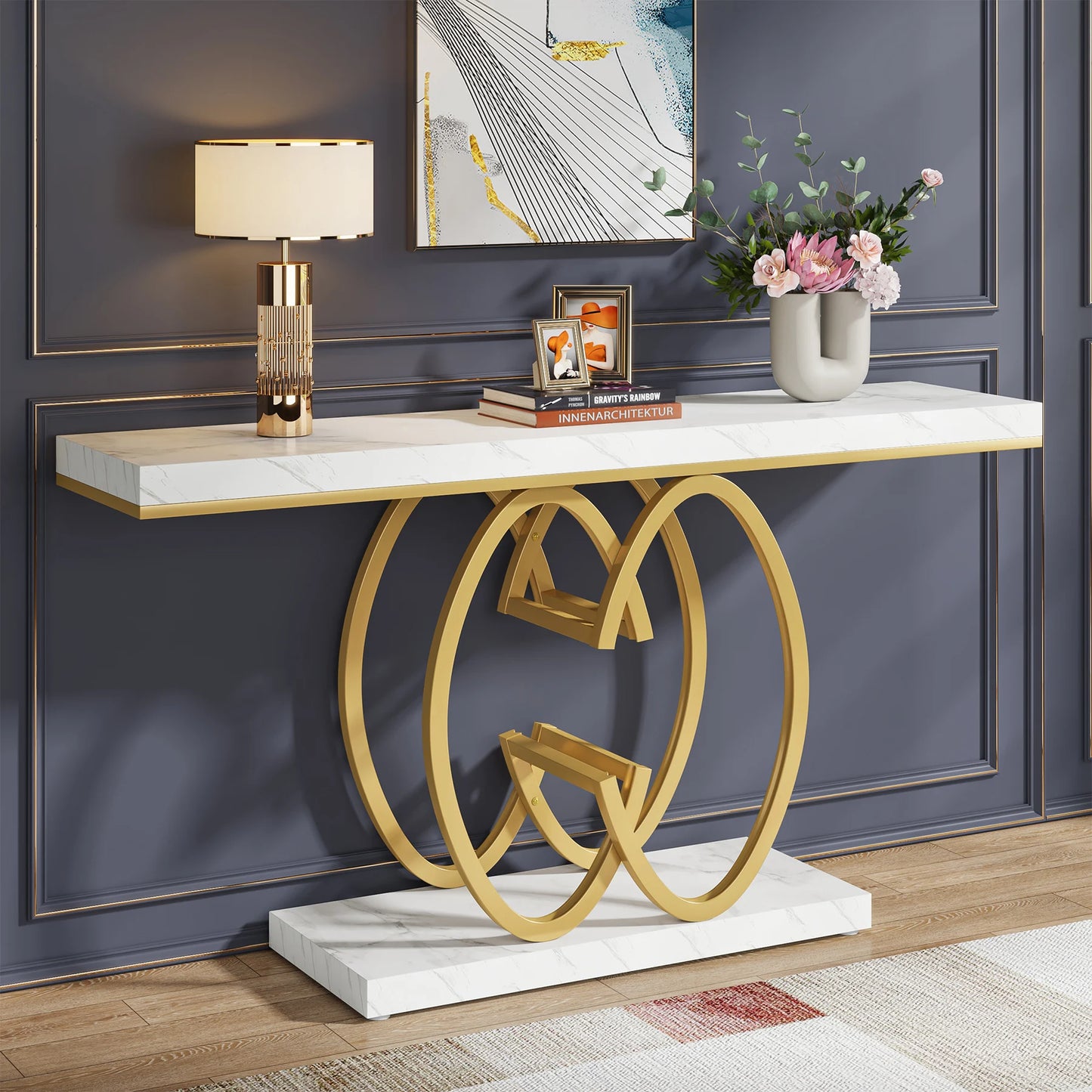 Tribesigns Faux Marble Console Table With Geometric Metal Base