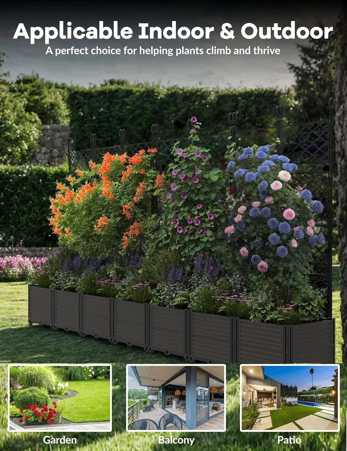 TWISTER.CK Plastic Planter Box With Trellis Rack For Outdoor Balcony