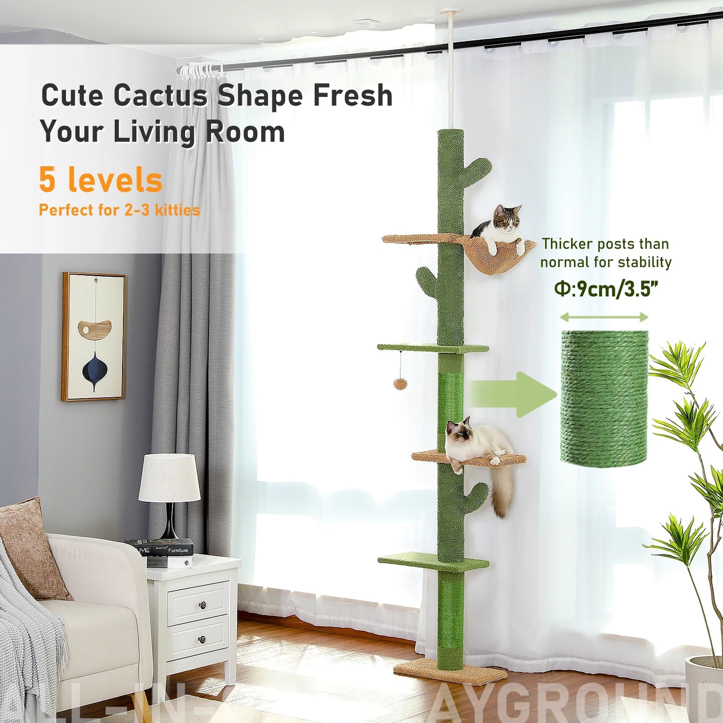 PAWZ Road Cat Tree 5 Tier Floor To Ceiling Climbing Tower For Indoor Cats