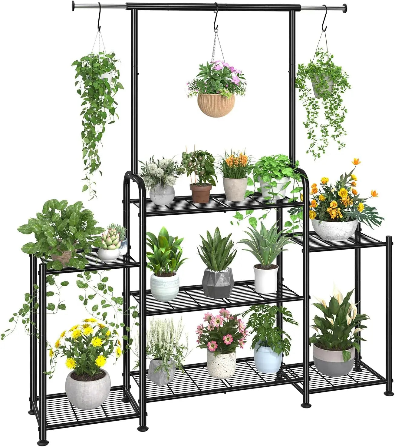 3-Tier Metal Plant Stand Indoor Outdoor Hanging Shelf For Pots