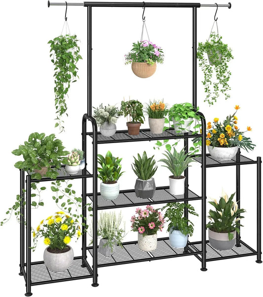 3-Tier Metal Plant Stand Indoor Outdoor Hanging Shelf For Pots