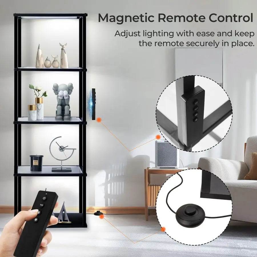 Display Shelf Floor Lamp With Dimmable LED And Remote Control