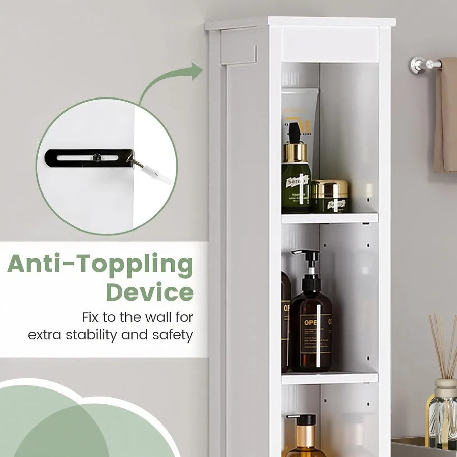 XIUWO Narrow Bathroom Storage Cabinet With Toilet Paper Holder