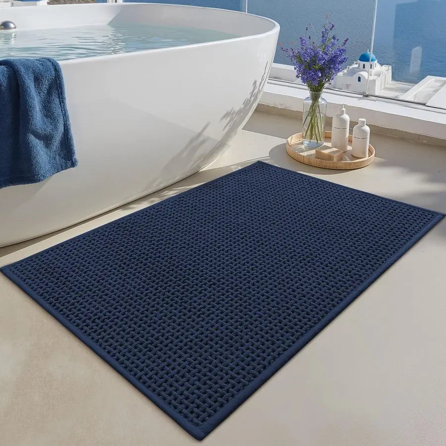 Rubber Backed Waffle Bath Mat Non Slip Machine Washable Chenille