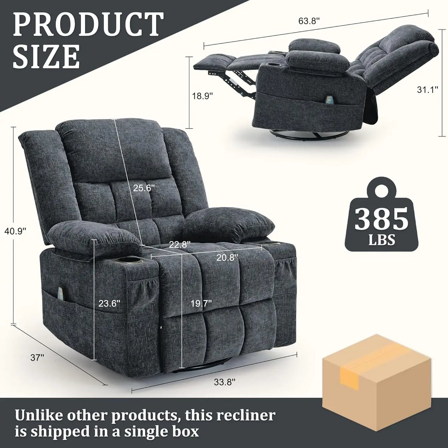 360 Degree Swivel Rocker Recliner For Adults With Massage