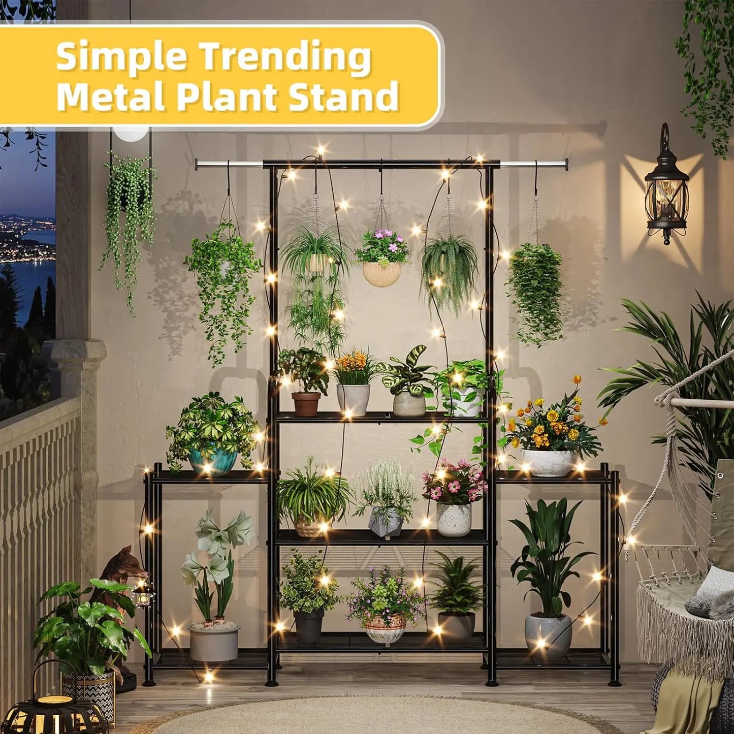 3-Tier Metal Plant Stand Indoor Outdoor Hanging Shelf For Pots