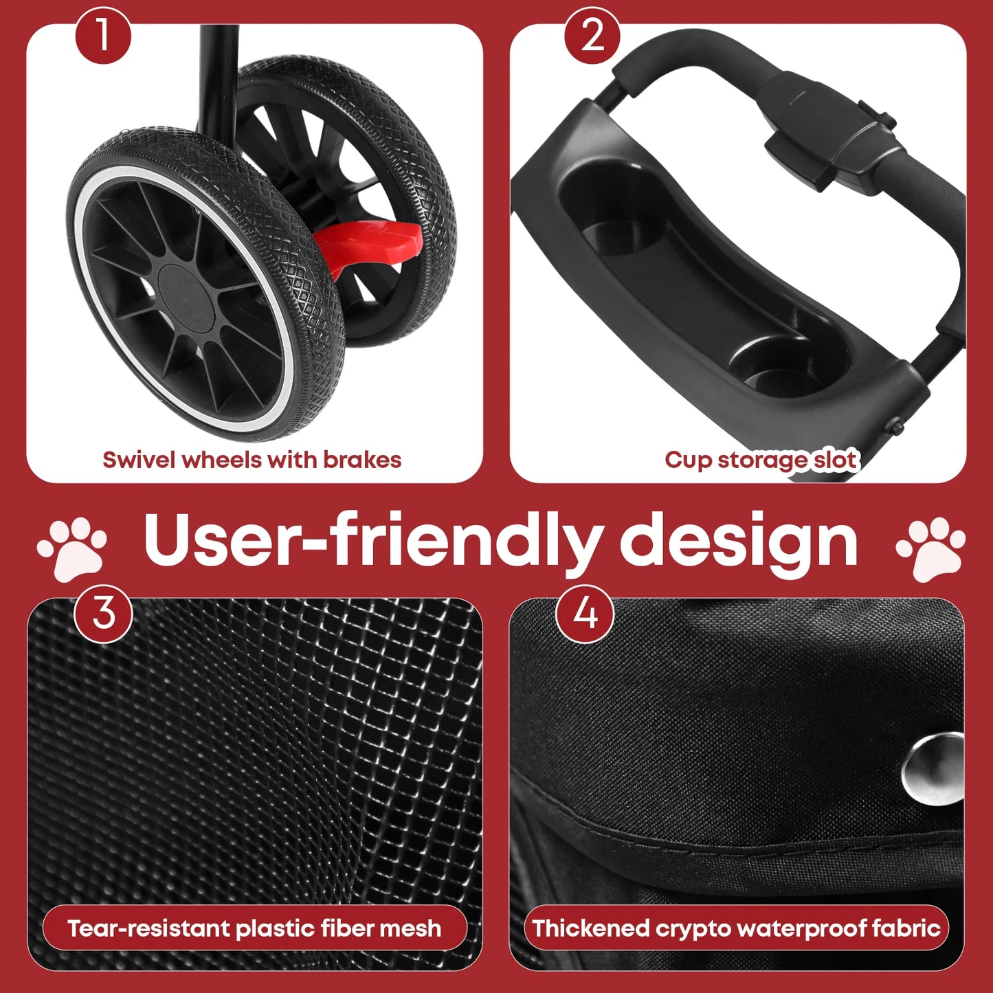 Chihuahua Foldable Pet Stroller for Cats and Dogs Three Wheels