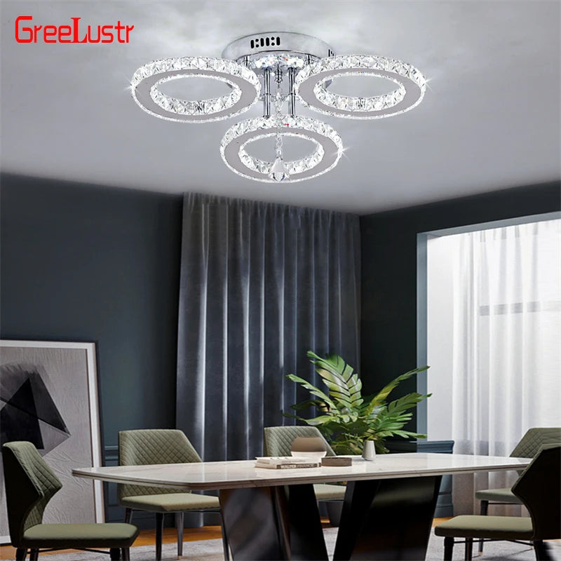 GreeLustr Modern Pendant Light Crystal Ring Ceiling Lamp Chandelier