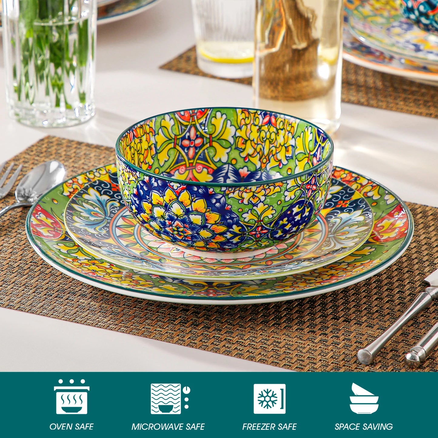 Malacasa Floral Bohemian Ceramic Porcelain Cereal Bowls Set