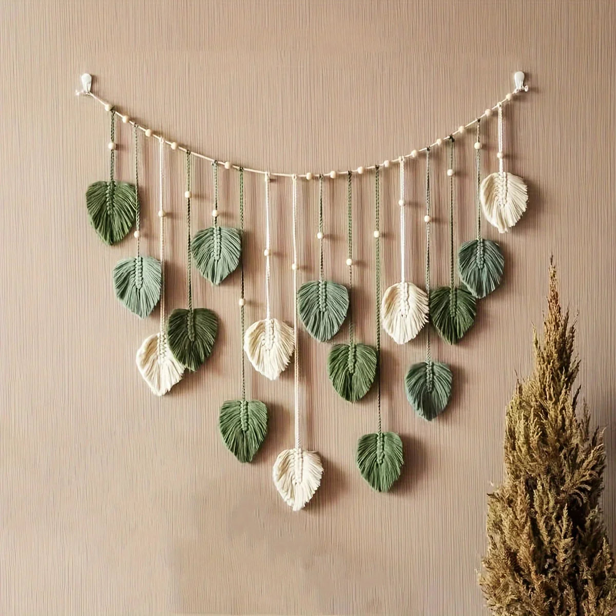 Modern Woven Wall Decor Leaves Bohemian Hanging Art Feathers Gift