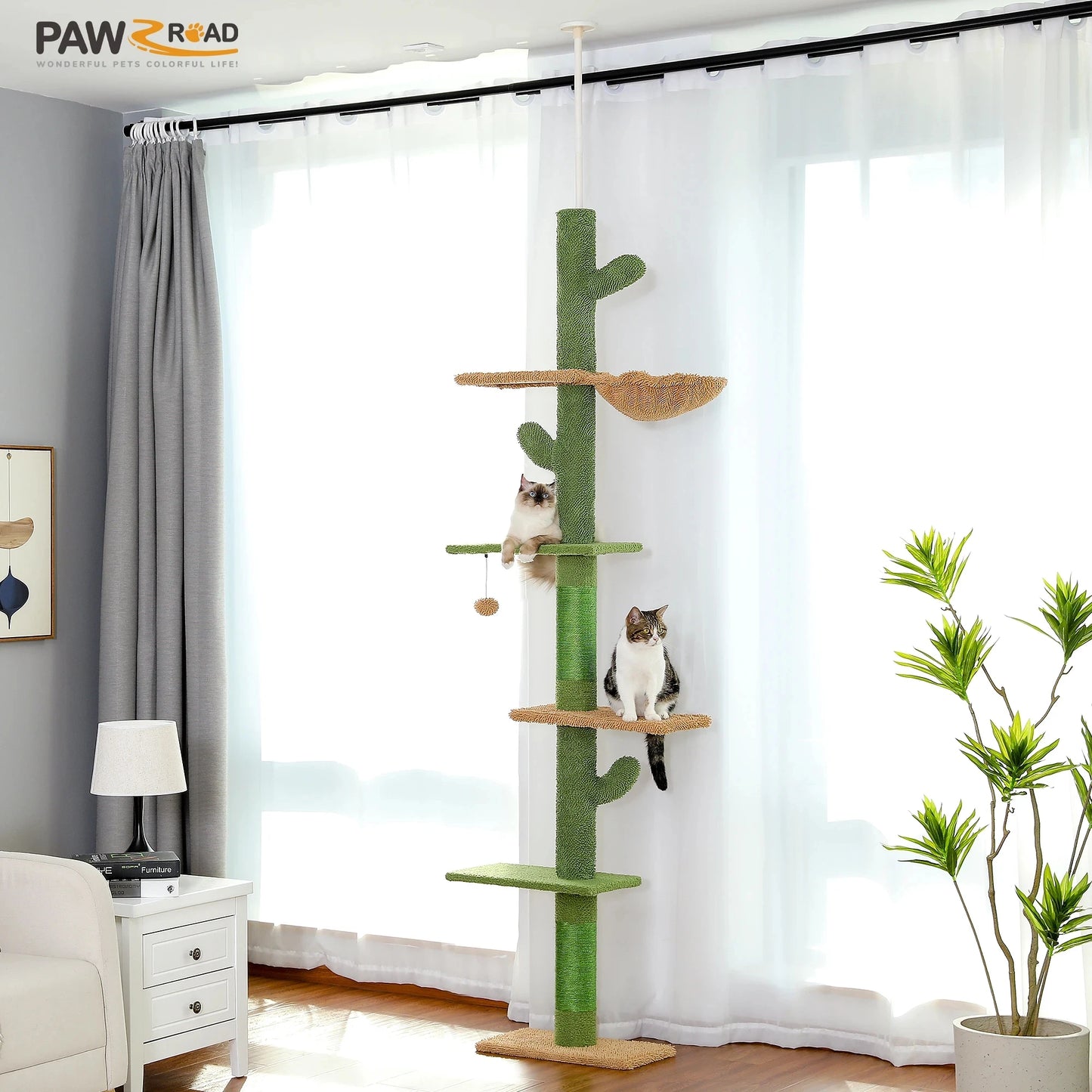 PAWZ Road Cat Tree 5 Tier Floor To Ceiling Climbing Tower For Indoor Cats