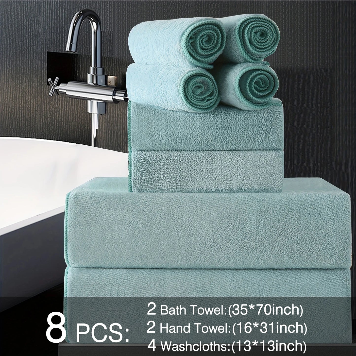 Belista Oversized Bath Towels Set Eight Piece Includes Towels Washcloths