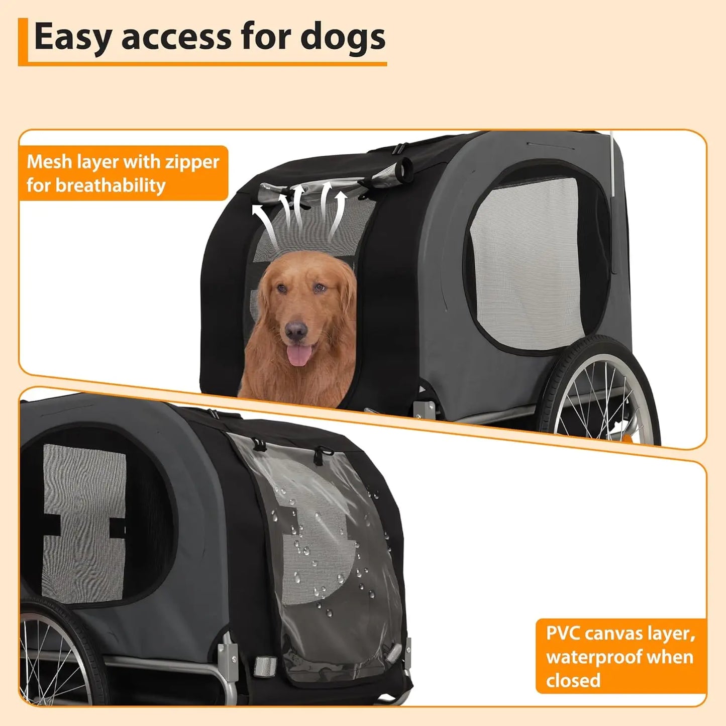 HiMISS Steel Dog Bike Trailer Folding Pet Carrier 40kg Capacity