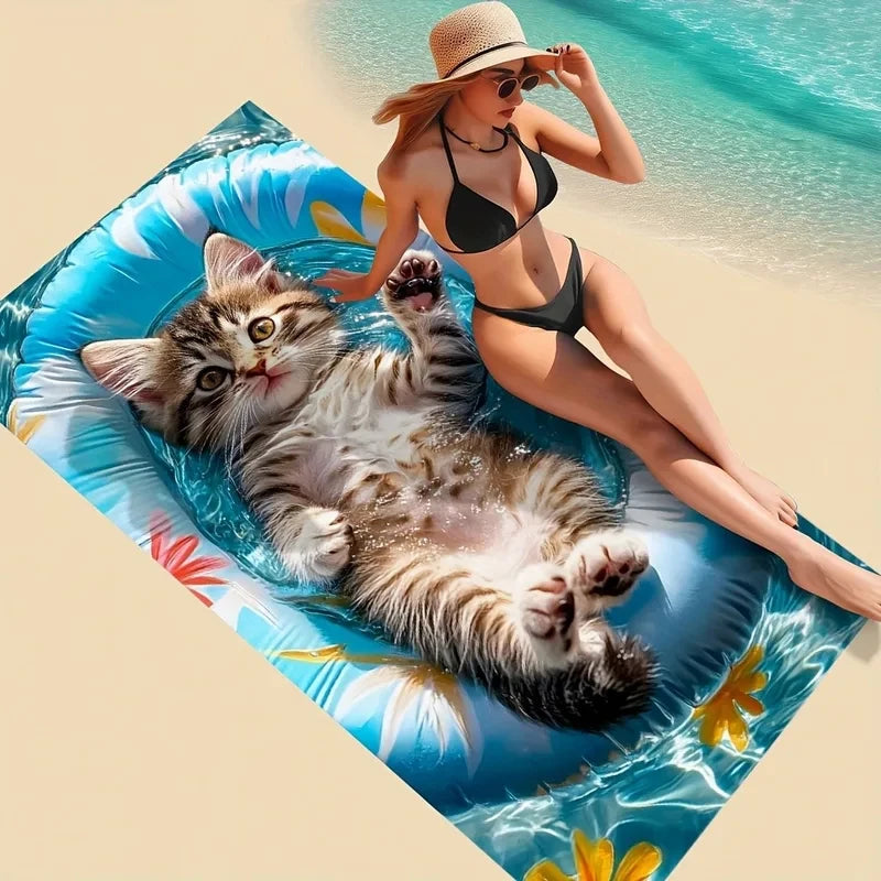 Cute Kitten Inflatable Floater Towel For Beach Pool Bath