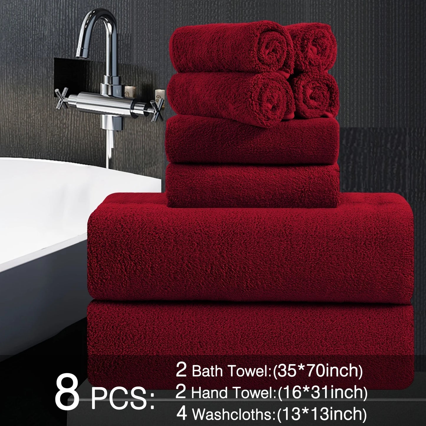 Belista Oversized Bath Towels Set Eight Piece Includes Towels Washcloths