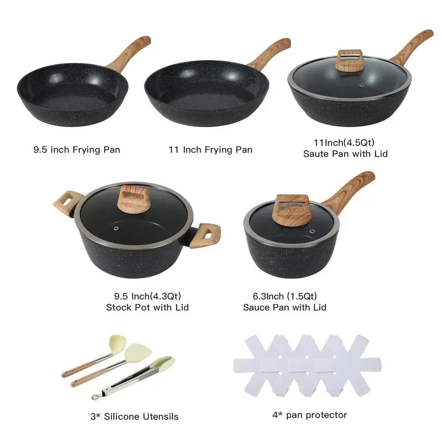 Nonstick Ceramic 15 Piece Cookware Set Pots and Pans