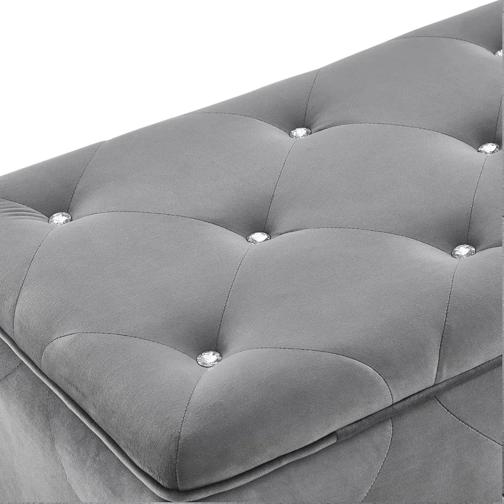 Velvet Storage Ottoman Bench Set With Two Ottomans