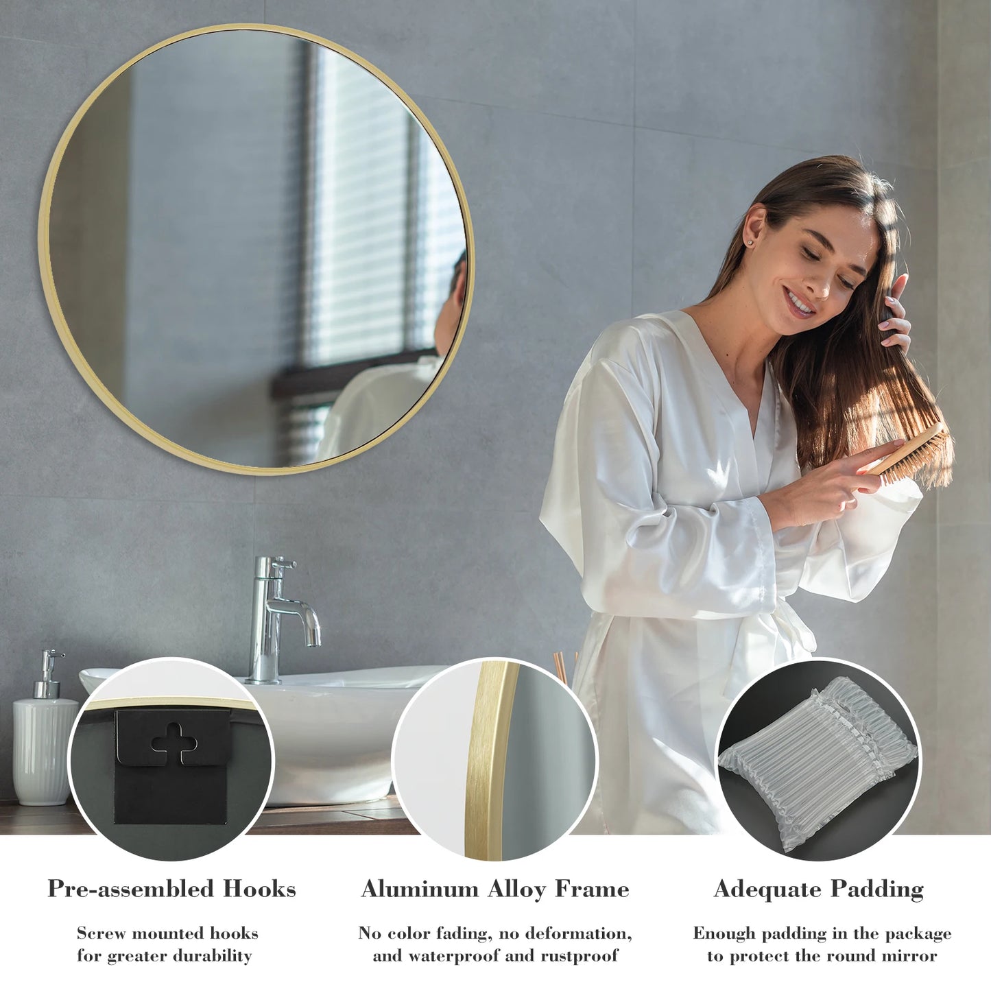 JHK Modern Round Vanity Mirror Framed Matte Metal Wall Mount