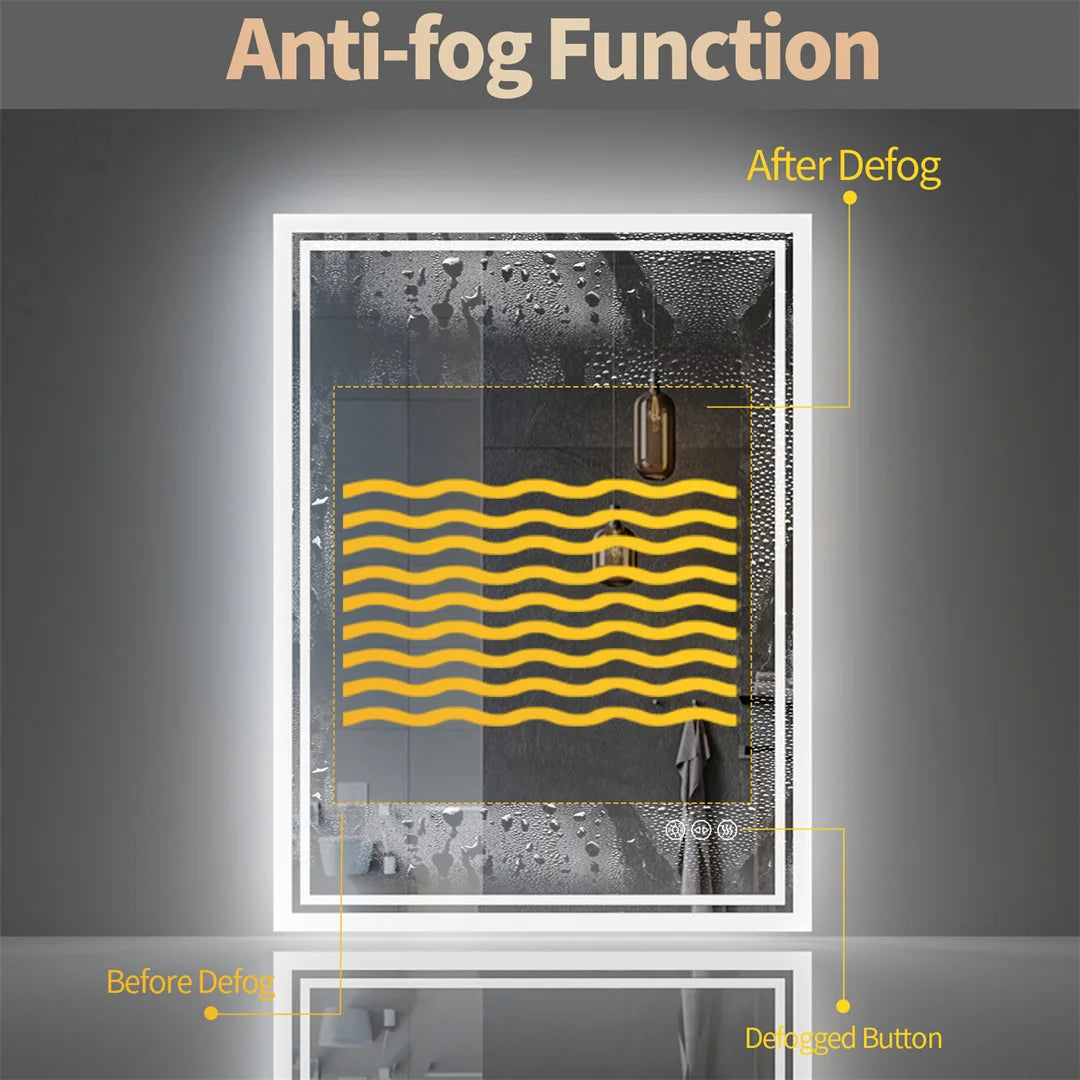 Luvodicri Illuminated LED Backlit Frameless Dimmable Defog Bathroom Mirror