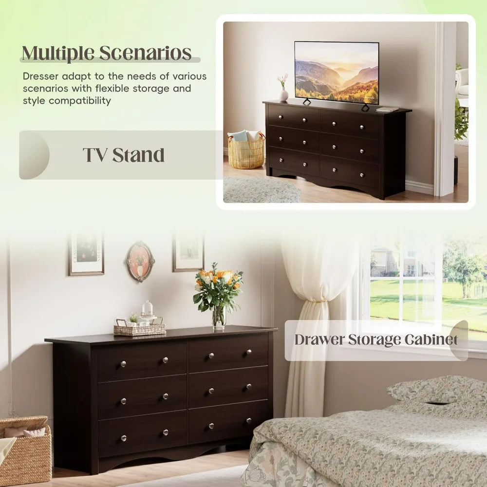 Six Drawer Dresser For Bedroom With Modern Design Storage
