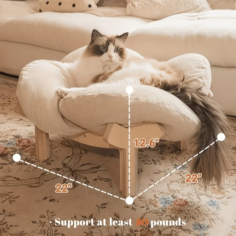 Wooden High Leg Cat Bed With Soft Cushion For Cats And Small Dogs