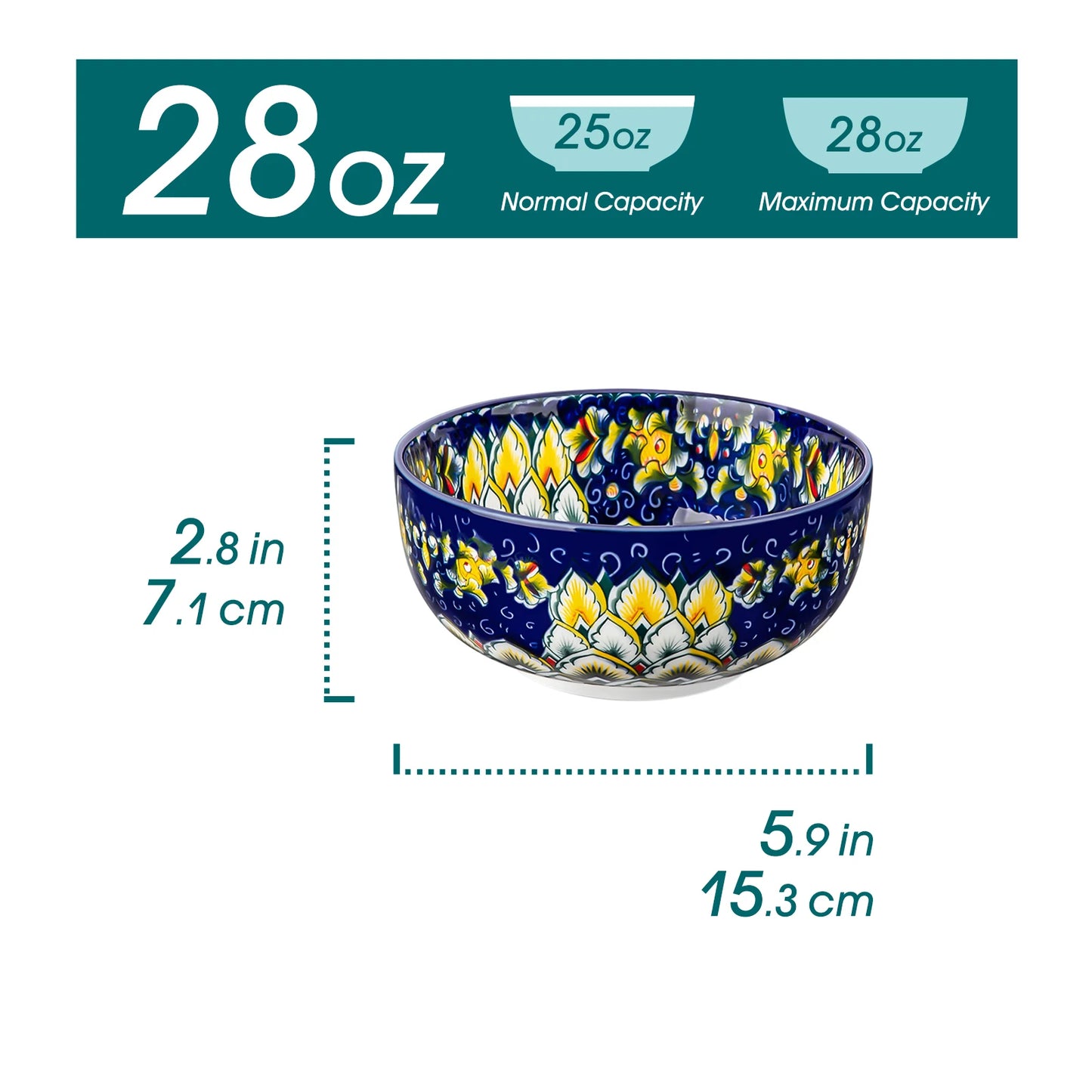 Malacasa Floral Bohemian Ceramic Porcelain Cereal Bowls Set