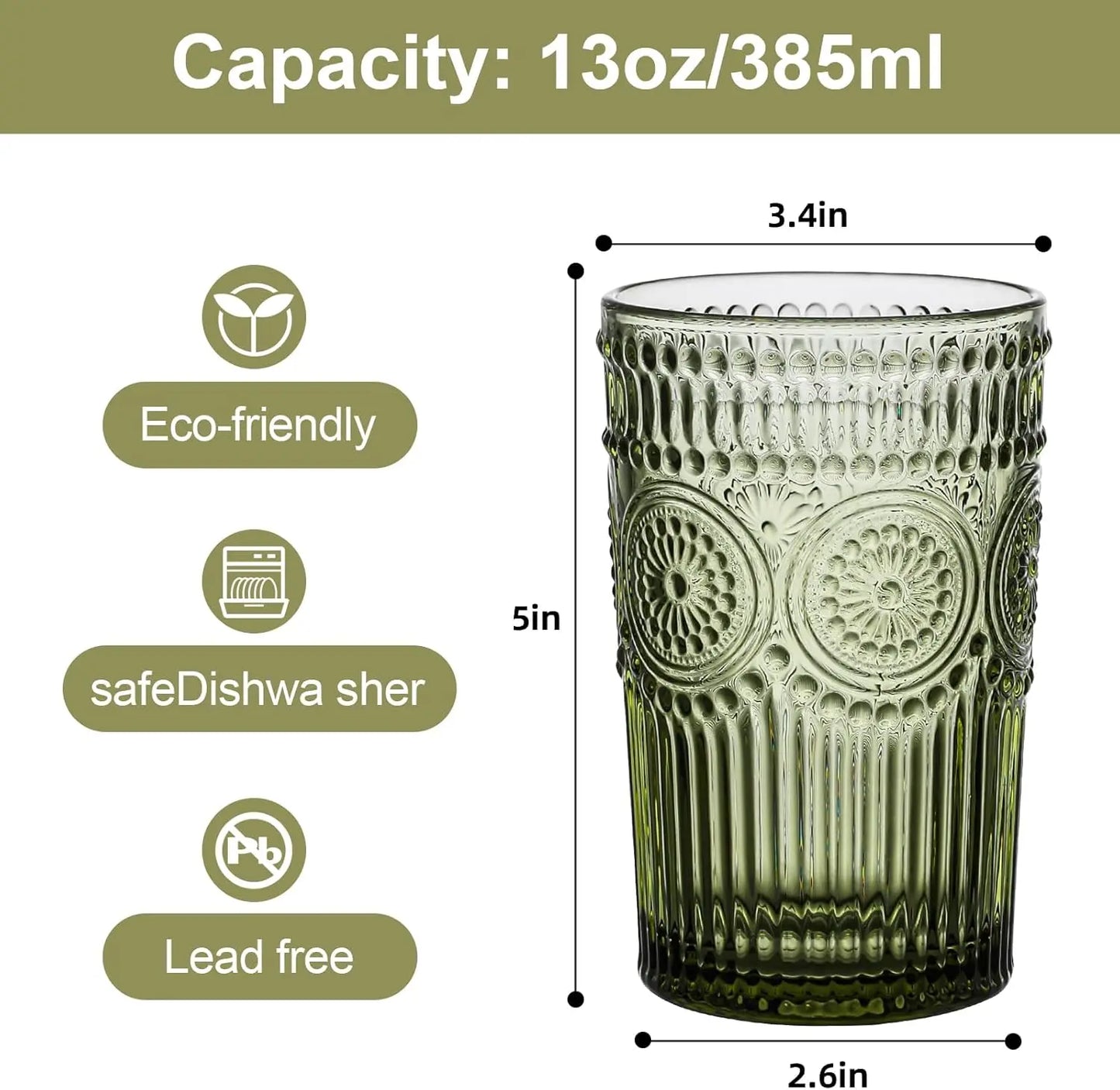 Vintage Textured Flower Glass Tumblers Set of 6 for Water and Cocktails