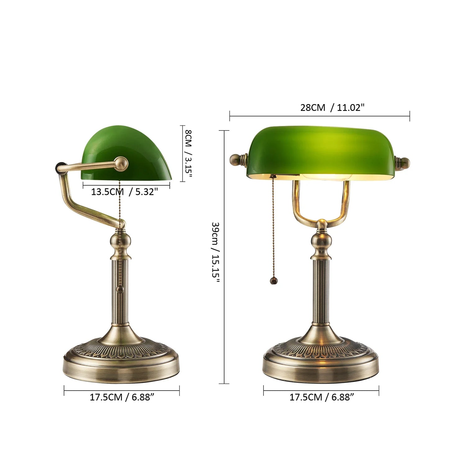 Newrays Desk Lamp Glass Banker Style Table Light Zipper Switch