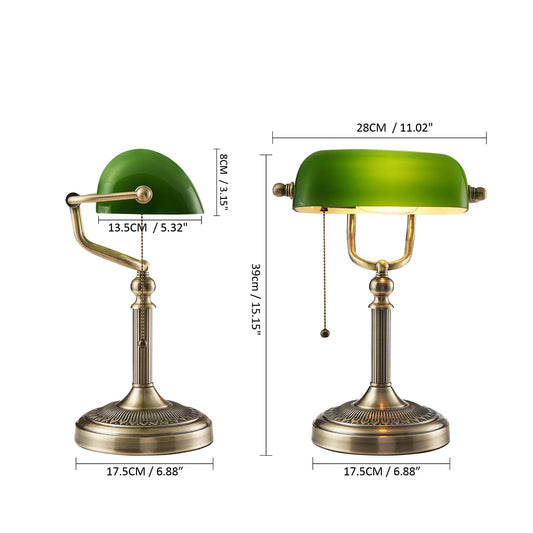 Newrays Desk Lamp Glass Banker Style Table Light Zipper Switch