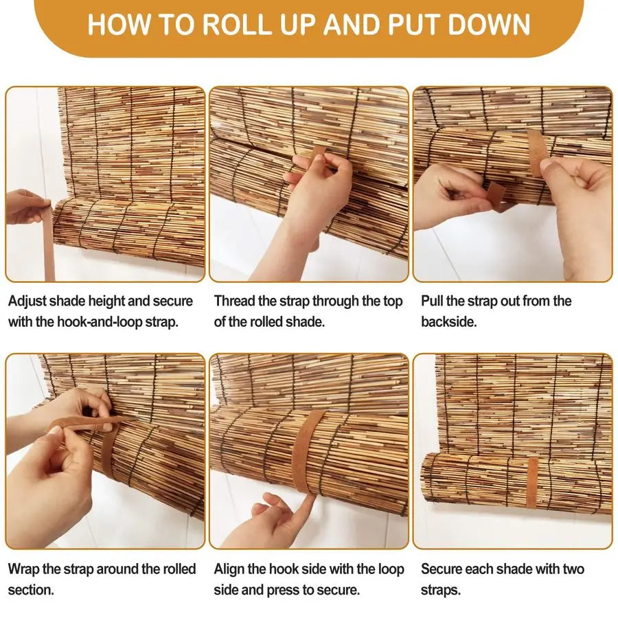 Bamboo Cordless Roll Up Outdoor Shades for Porch and Patio