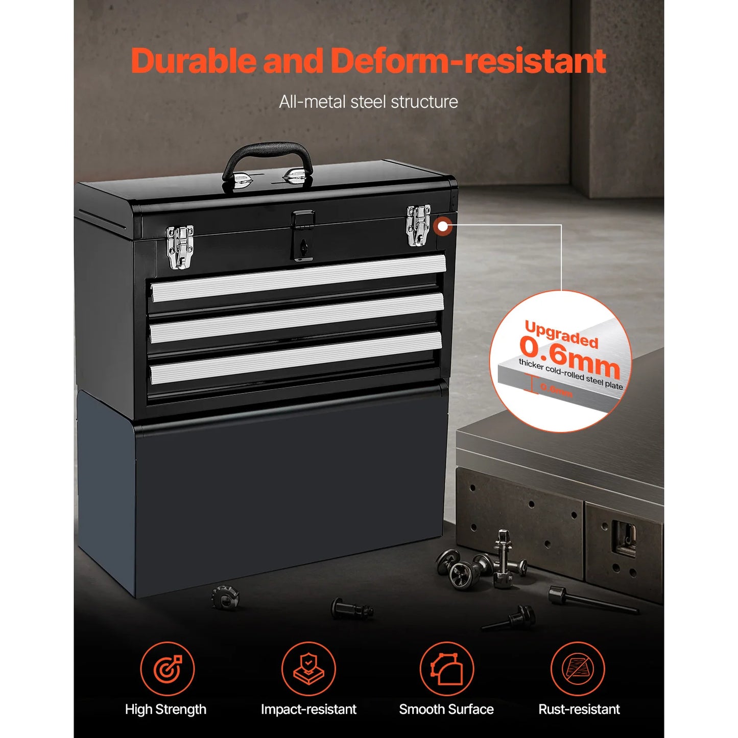SucceBuy 3 Drawer Metal Tool Chest With EVA Liners