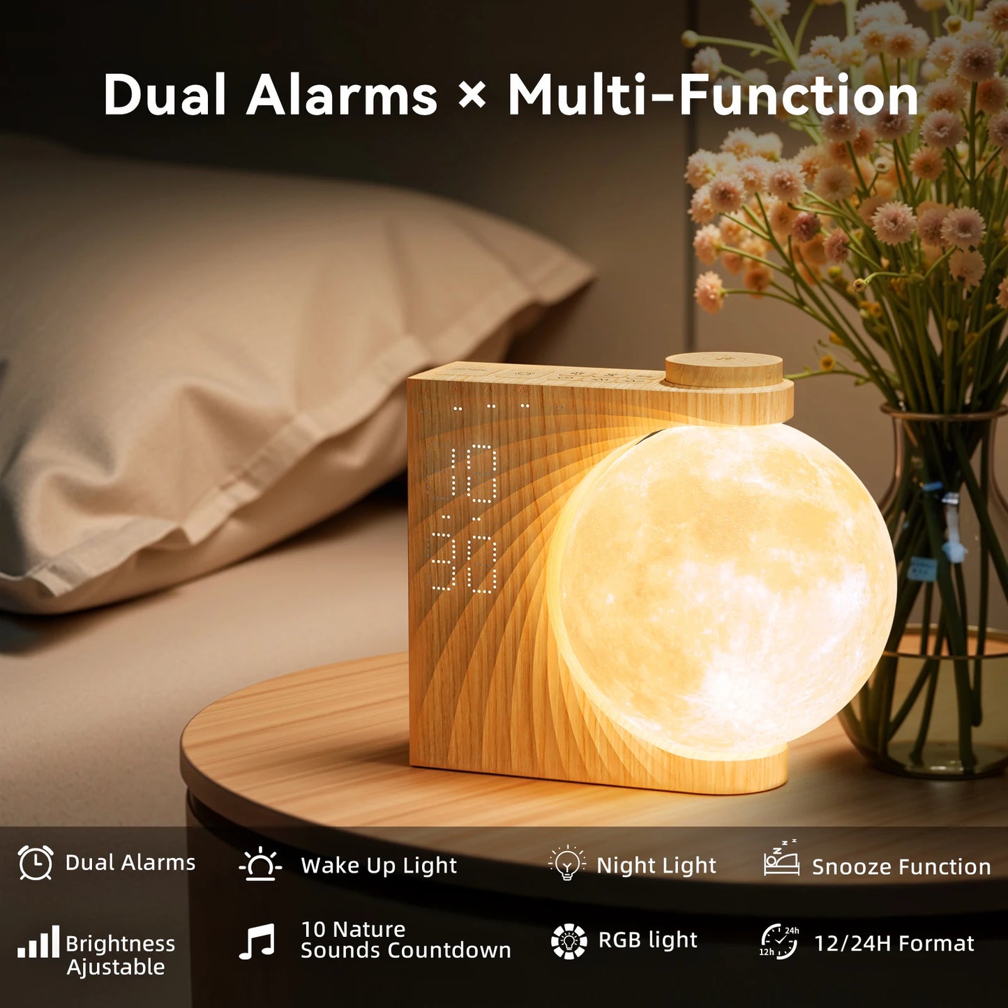 RETEYUNG Sunrise Alarm Clock For Heavy Sleepers With Moon Light