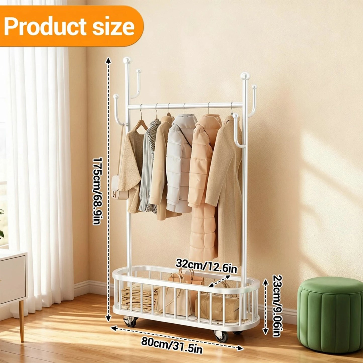TWISTER.CK Movable Clothes Rack With Storage Basket For Coats