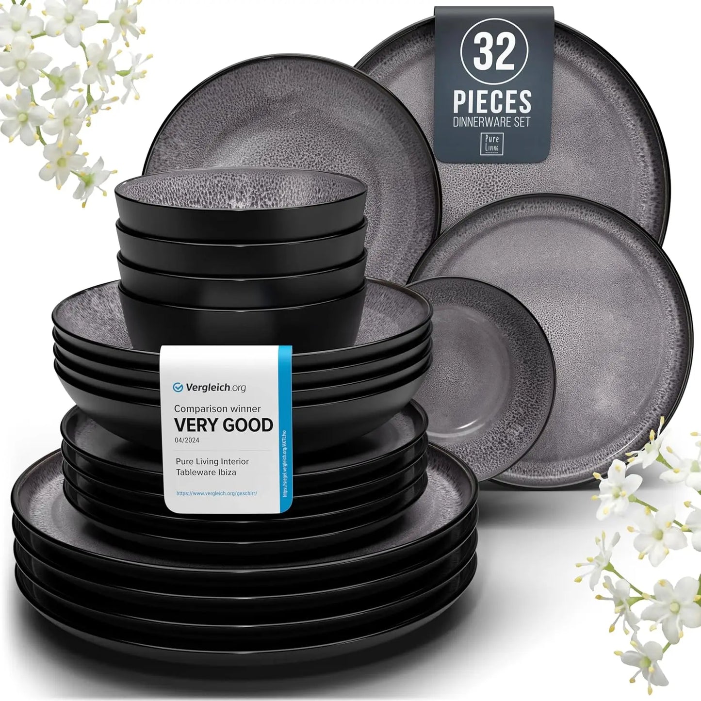 Stoneware Dinnerware Set, Dishwasher And Microwave Safe, Scratch Resistant