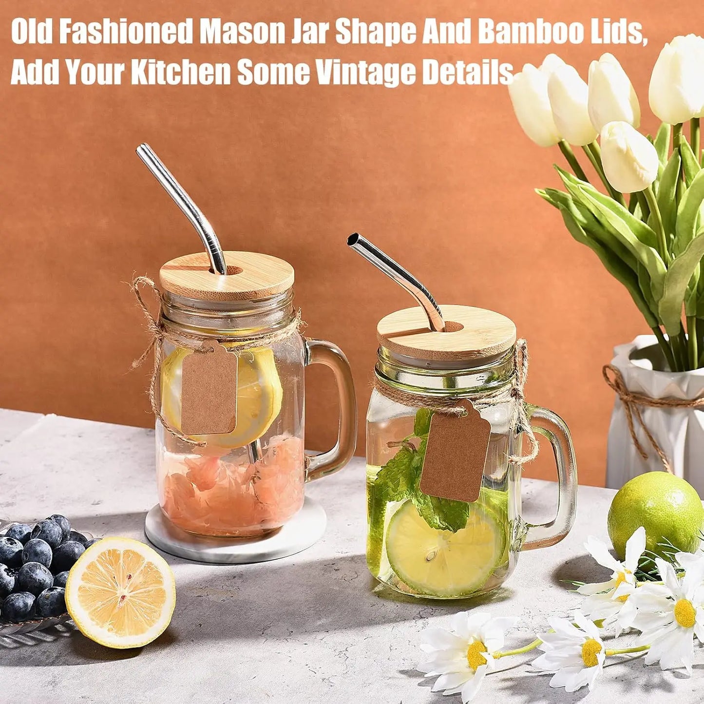 Mason Jars With Handle Glass Cups With Lids And Straws Set Of 12