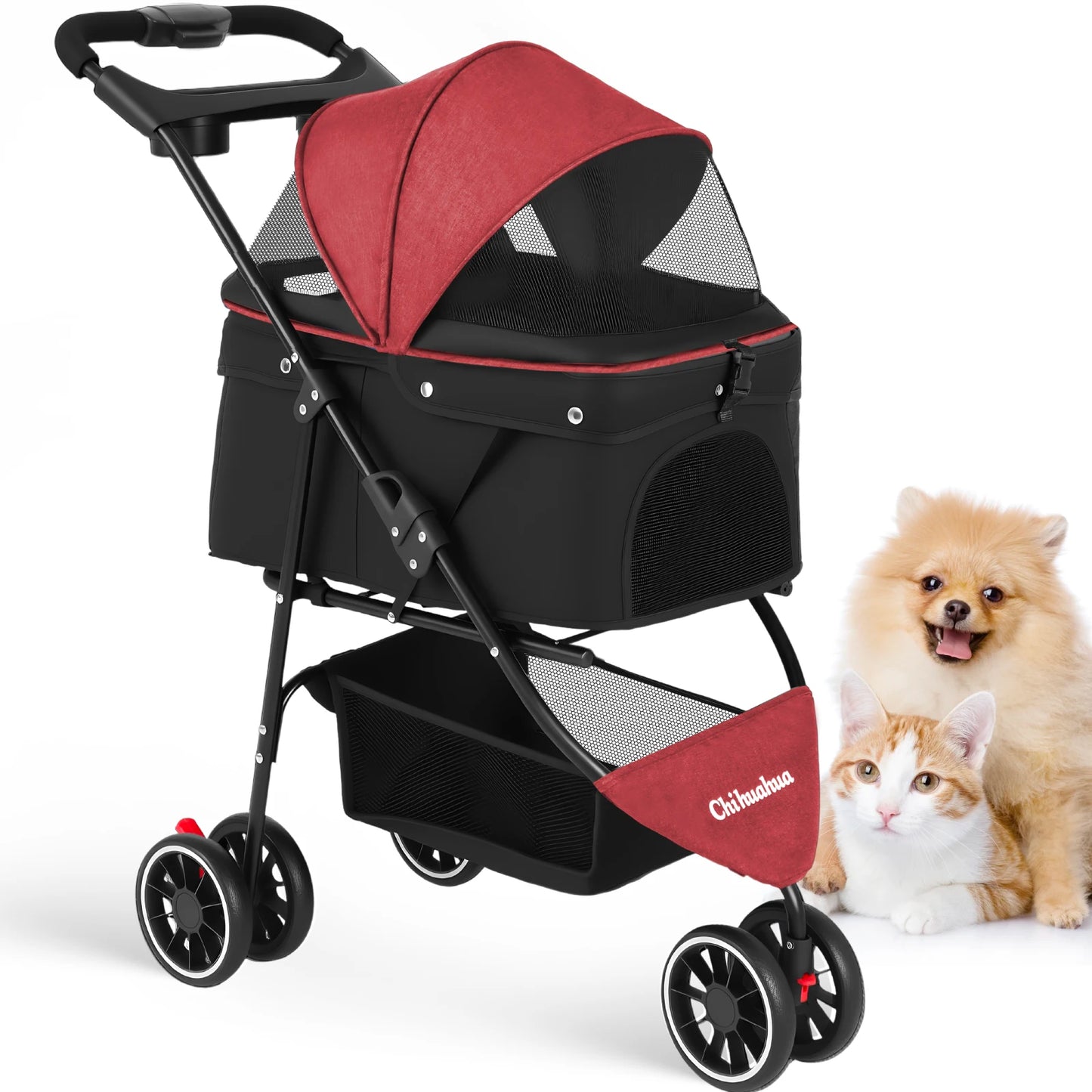 Chihuahua Foldable Pet Stroller for Cats and Dogs Three Wheels