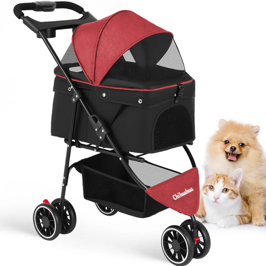 Chihuahua Foldable Pet Stroller for Cats and Dogs Three Wheels