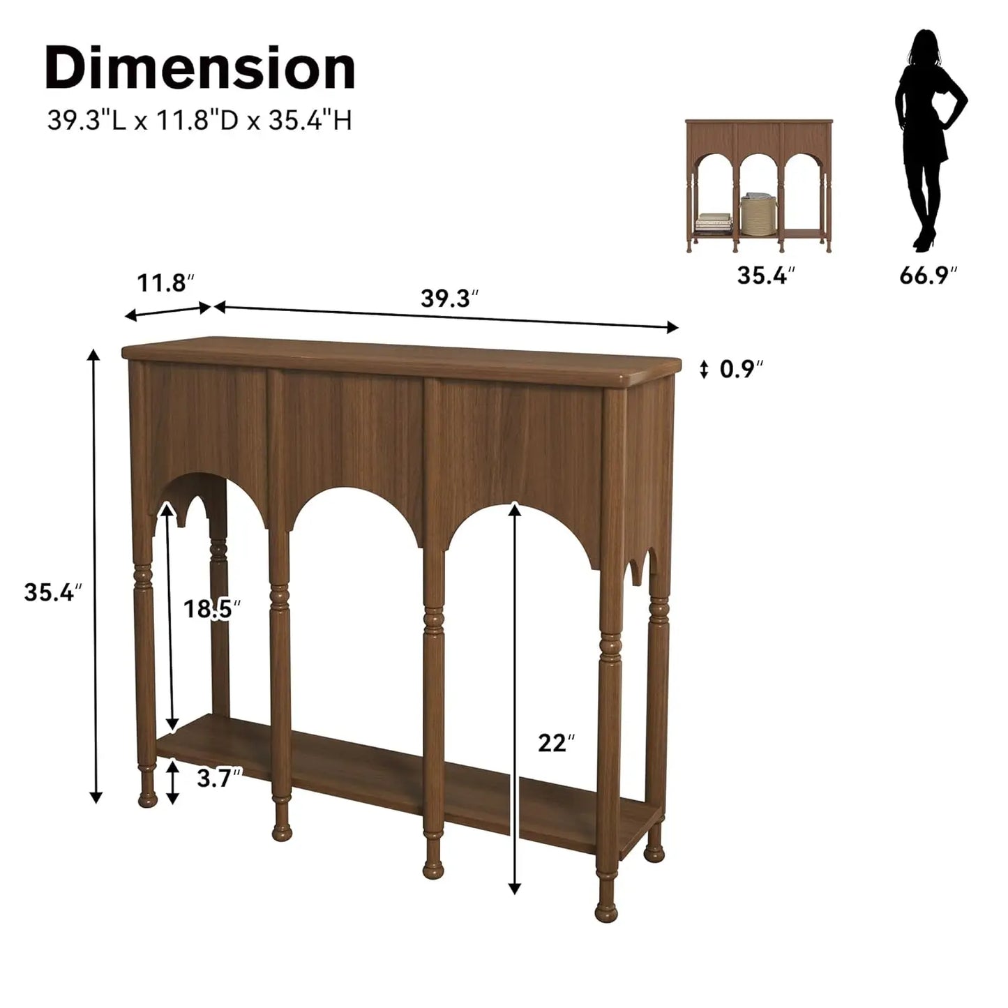 Wooden Console Table With Storage Shelf And Roman Legs