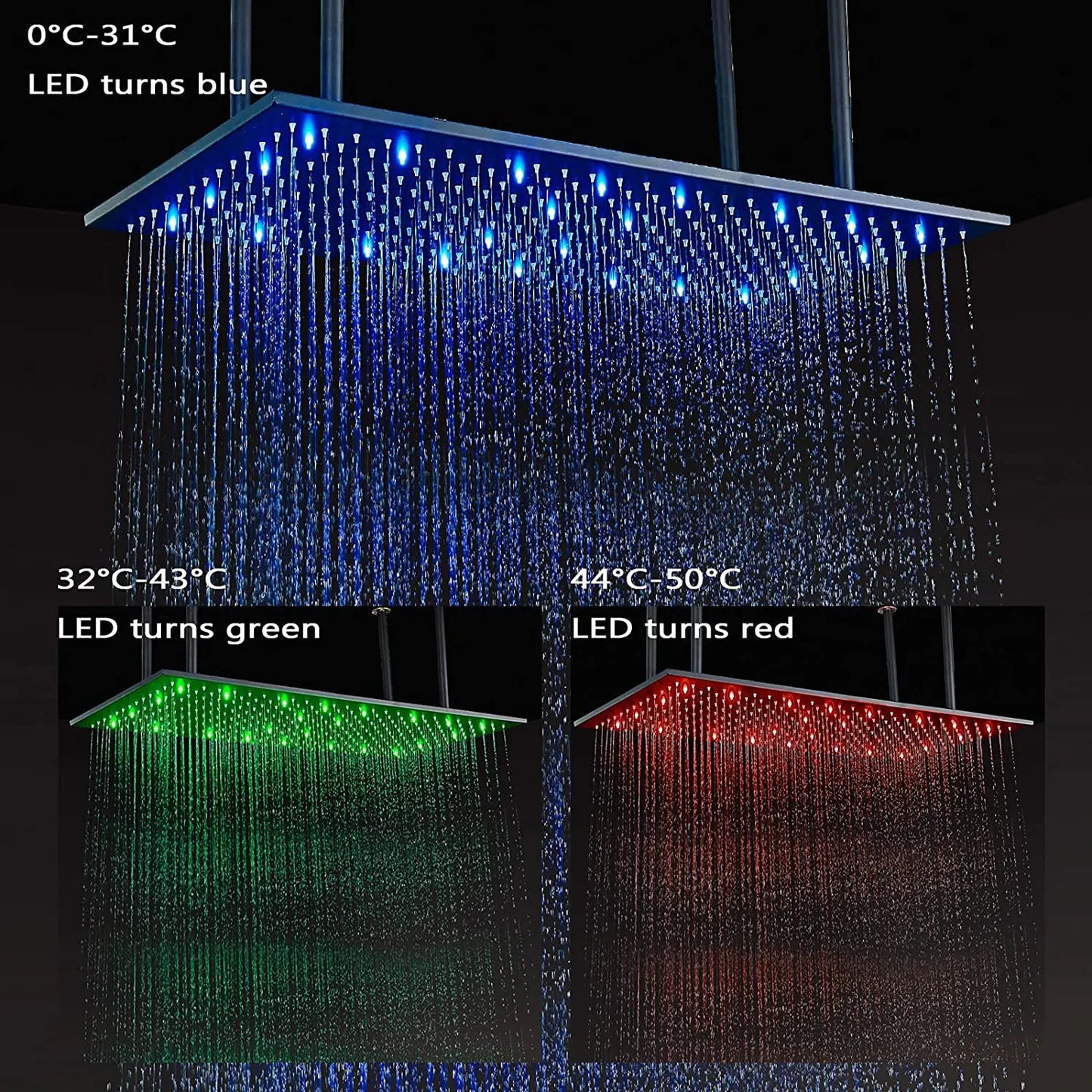 MYQualife LED Rainfall Shower Head With Changing Lights Ceiling Mounted