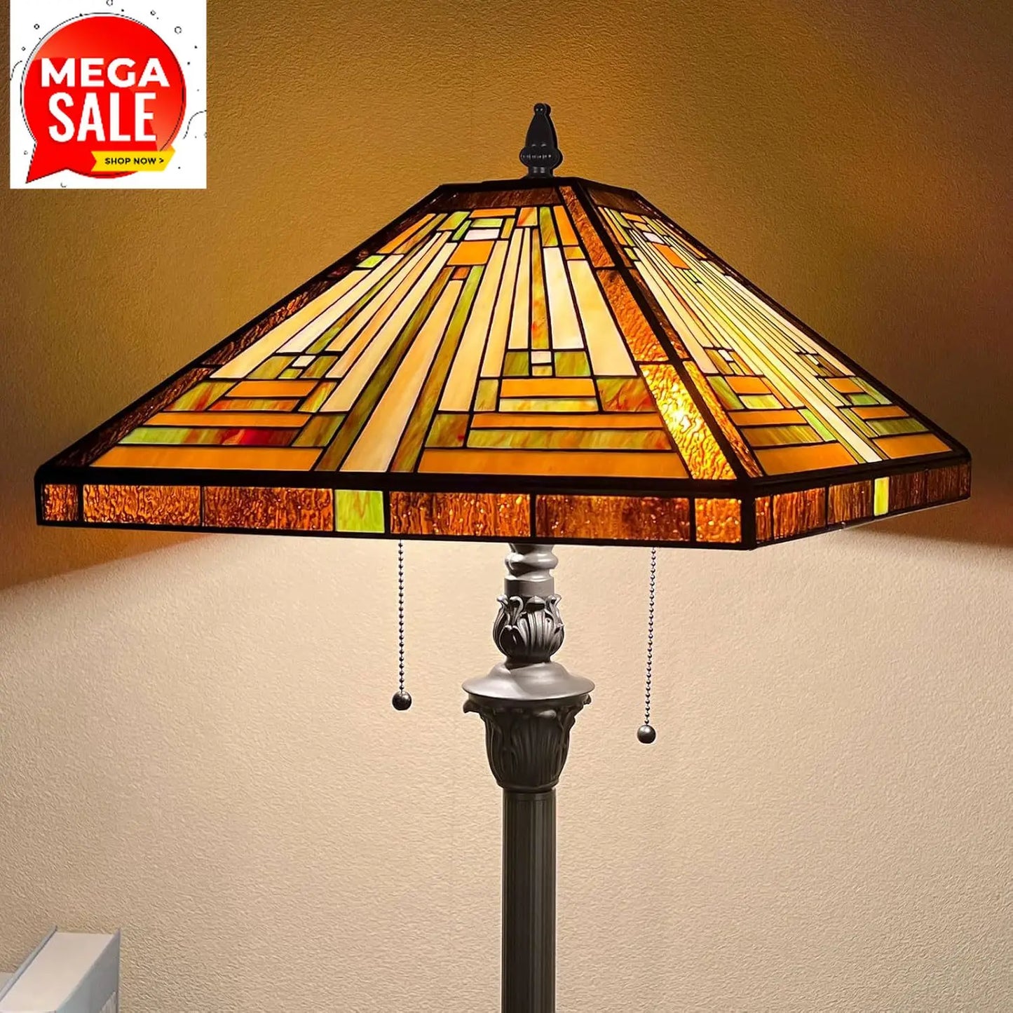 Tiffany Stained Glass Floor Lamp 2-Light Antique Style