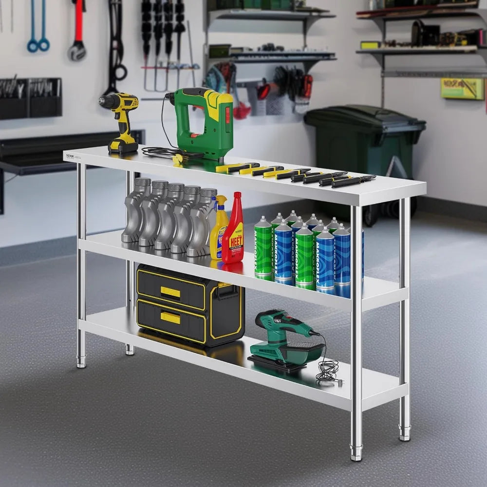 Commercial Stainless Steel Heavy Duty Work Table With Adjustable Shelves