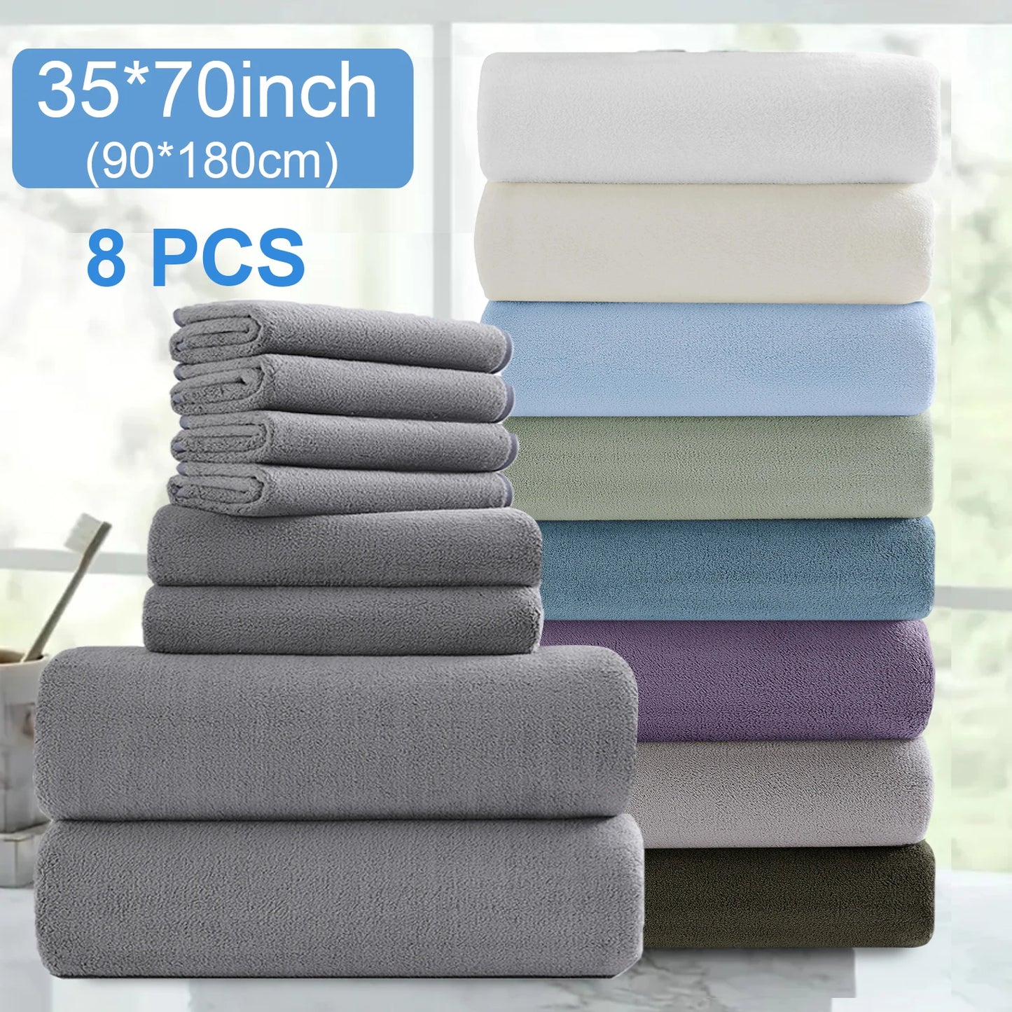 Belista Oversized Bath Towels Set Eight Piece Includes Towels Washcloths